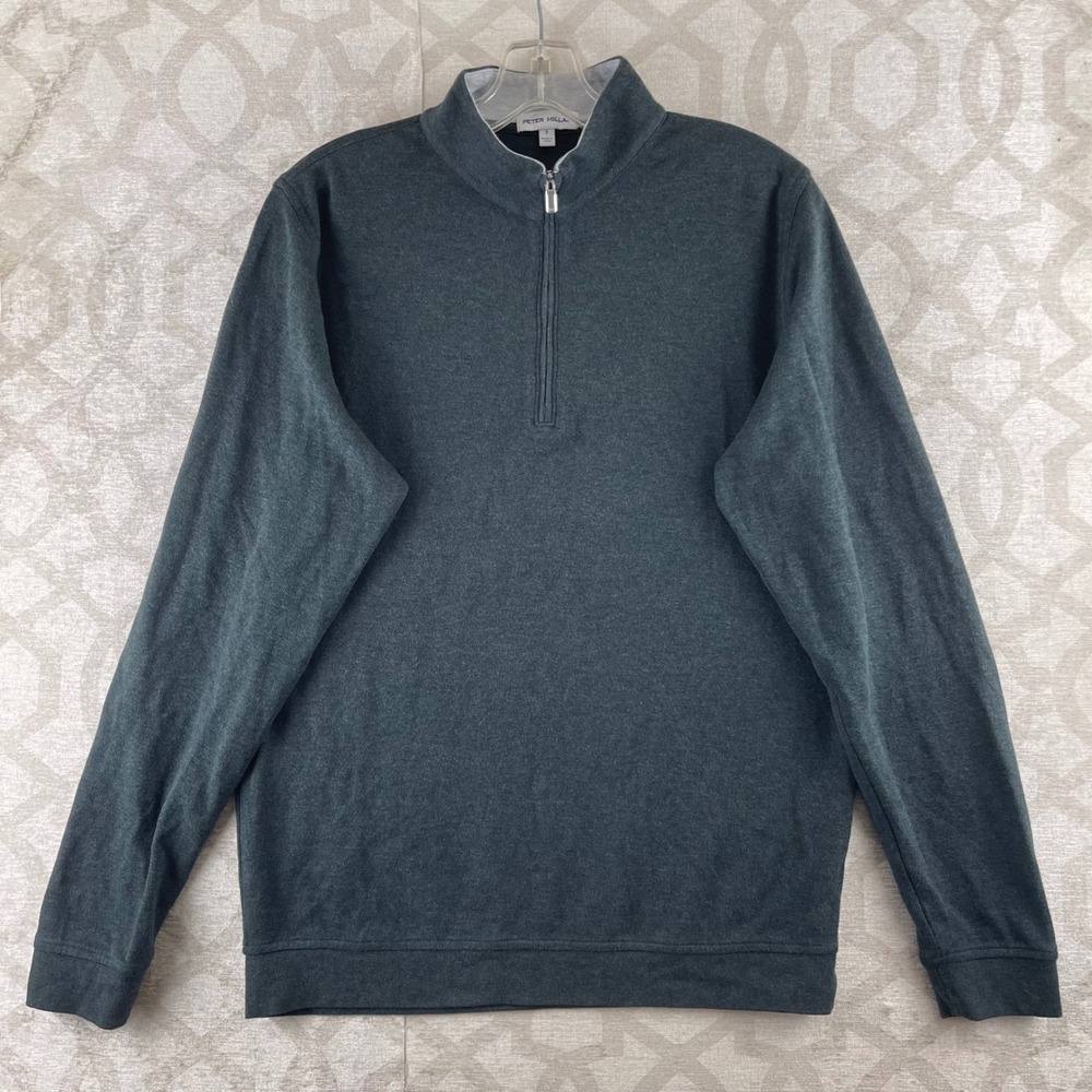 Peter Millar Mens Small Grey Heather Cotton Modal Quarter Zip Pullover
